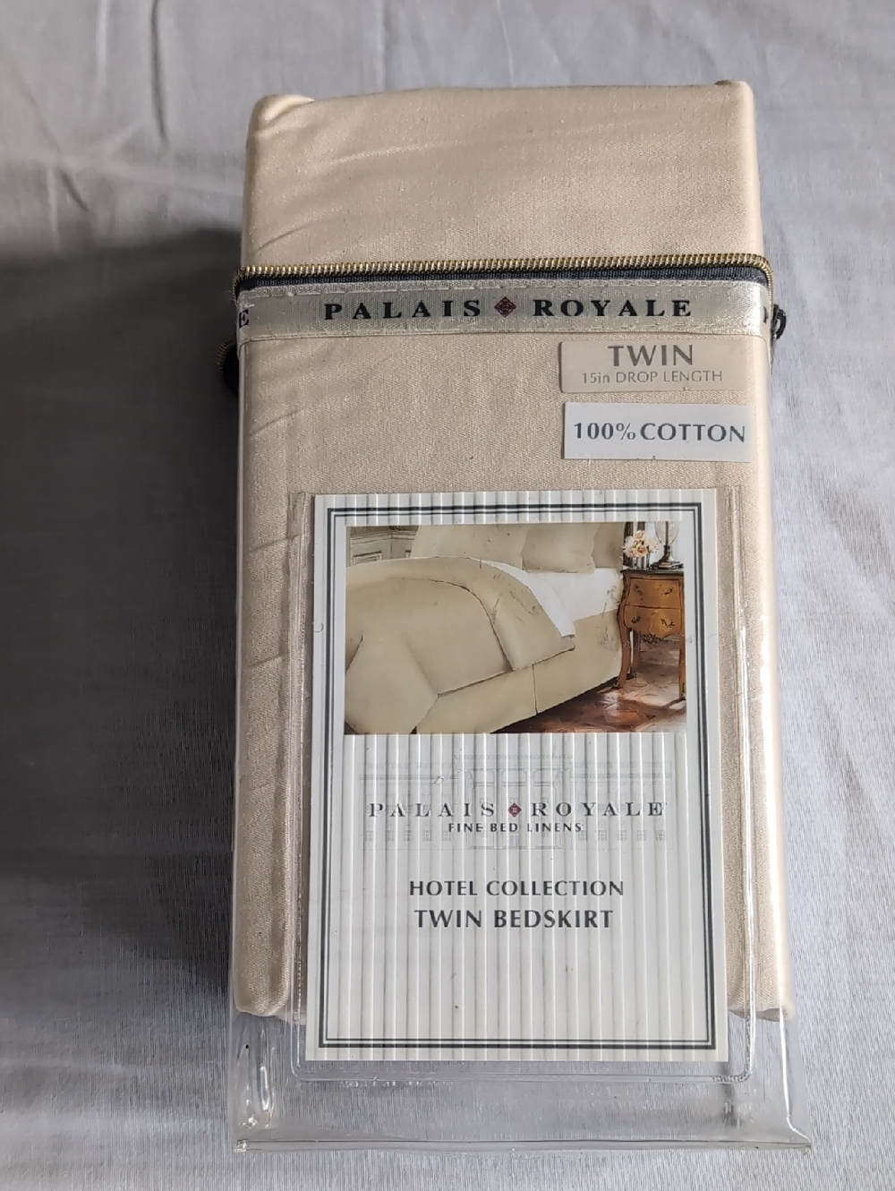Twin Bedskirt in Beige - 100% Cotton, 400 Thread Count